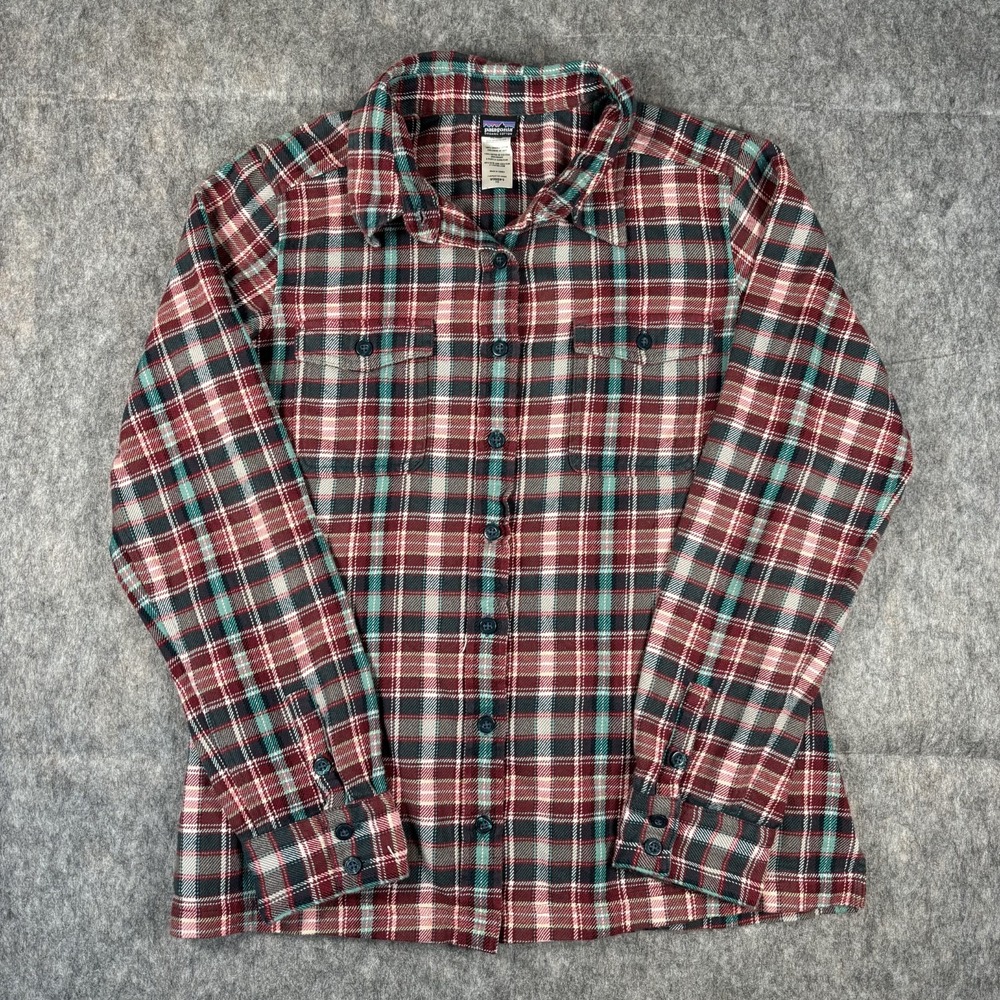 Patagonia Fjord Flannel Shirt Women's 10 Plaid Red Long Sleep Camp‎ Hike